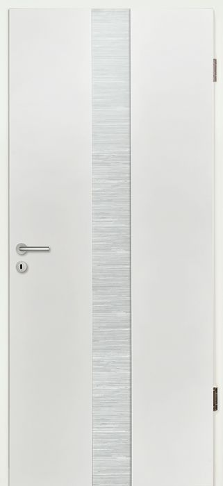 <b>BASIC DQ</b><br>Stollentür 2m<br>Esche weiss deckend, stark strukturiert,<br>Glas ESG Mataro Natur